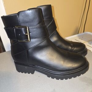 Unisa Sleek Black Ankle Boots with Strap